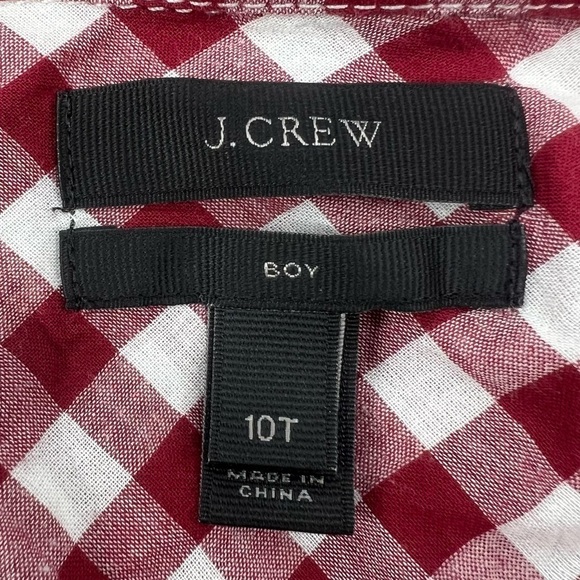 J. Crew Red White Gingham Long Sleeve Boy Fit Collared Shirt Size 10 Tall Womens - Picture 2 of 7